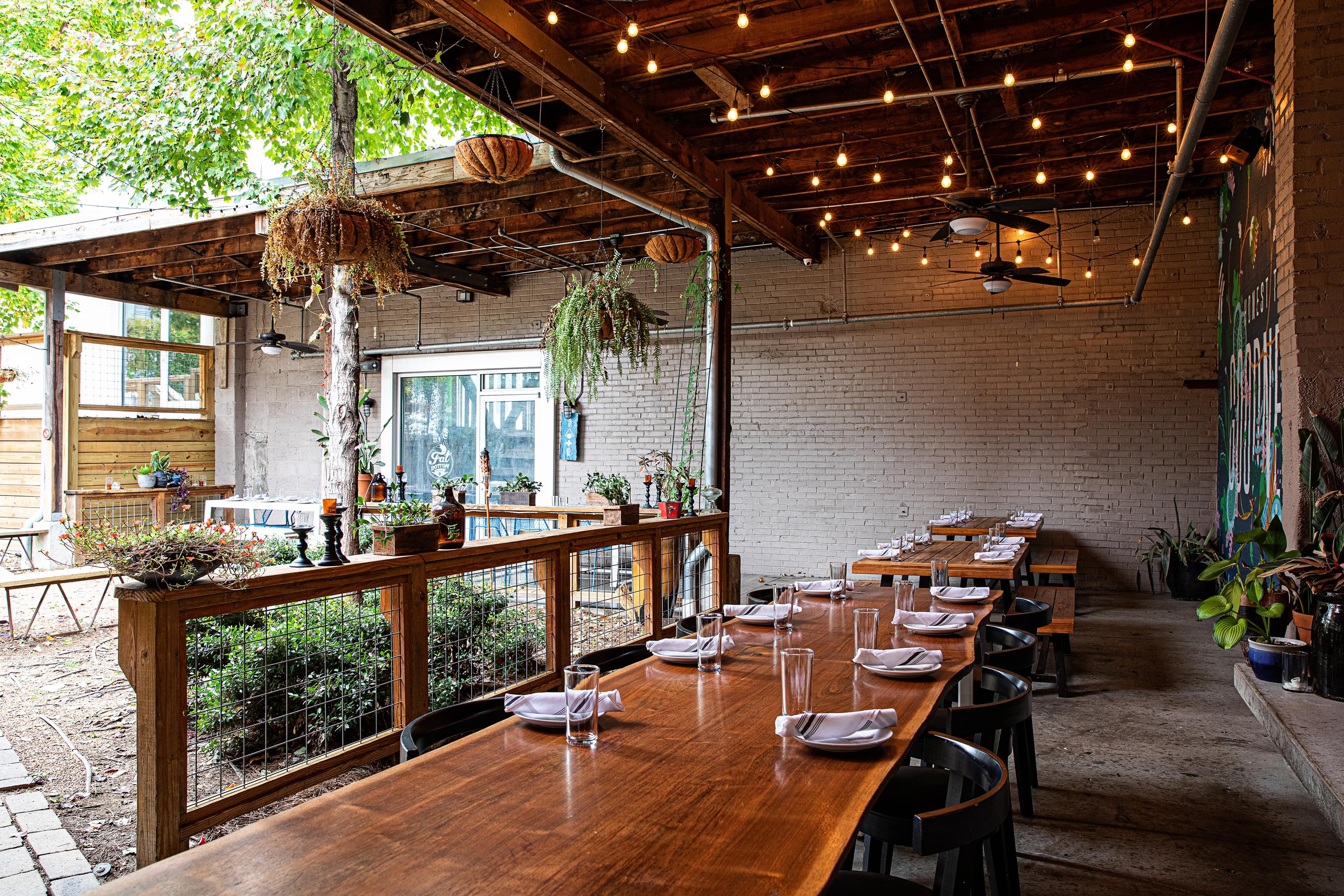 View of Outdoor Covered Patio at Butcher & Bee Nashville